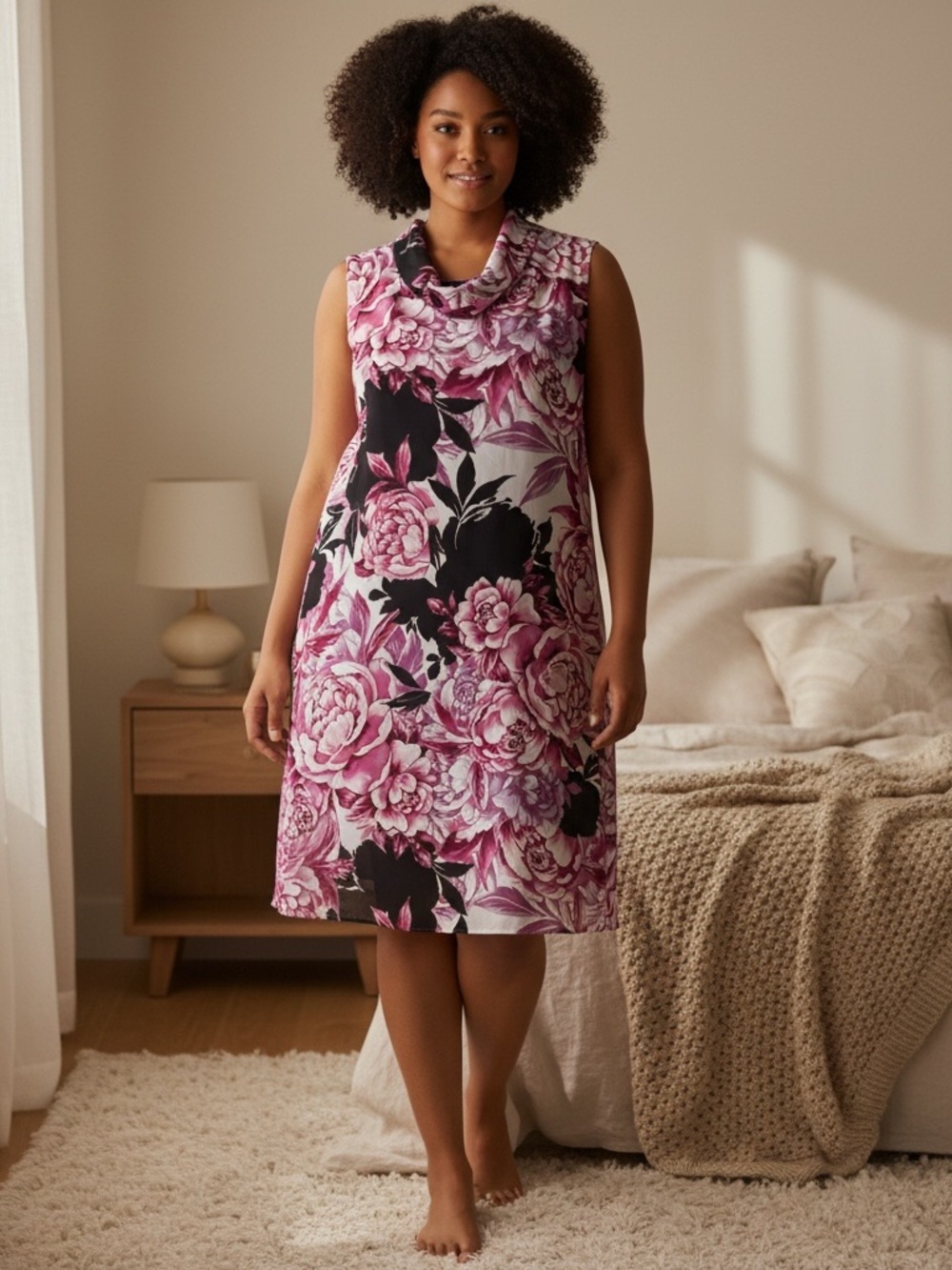 Connected Apparel Pink Black Floral Midi Dress Size 16 Sleeveless Party Dress